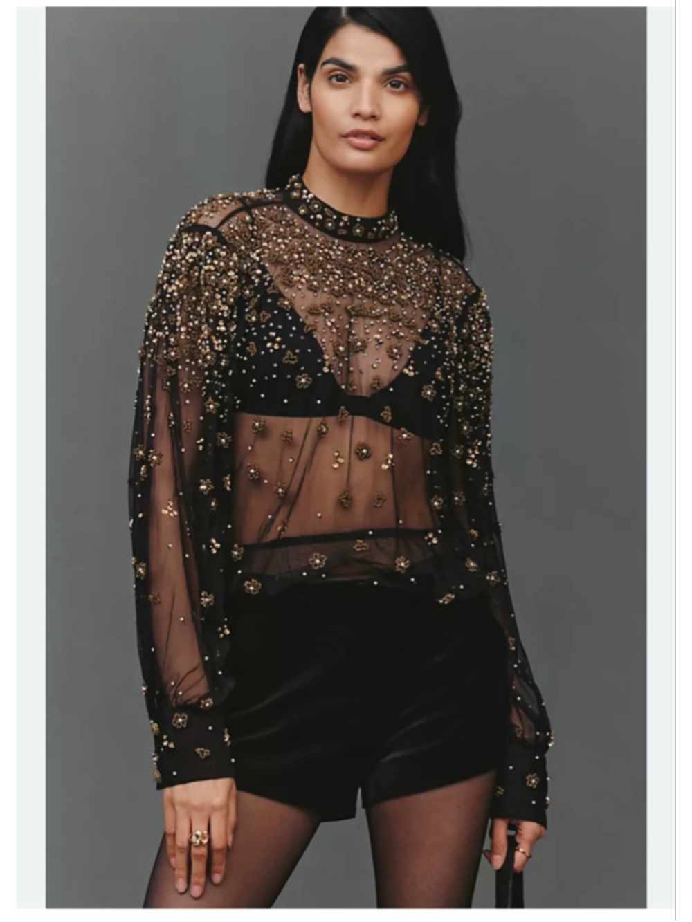 Farm Rio| Mock-Neck Sheer Embroidered Blouse| NWOT| Size small| $348 retail